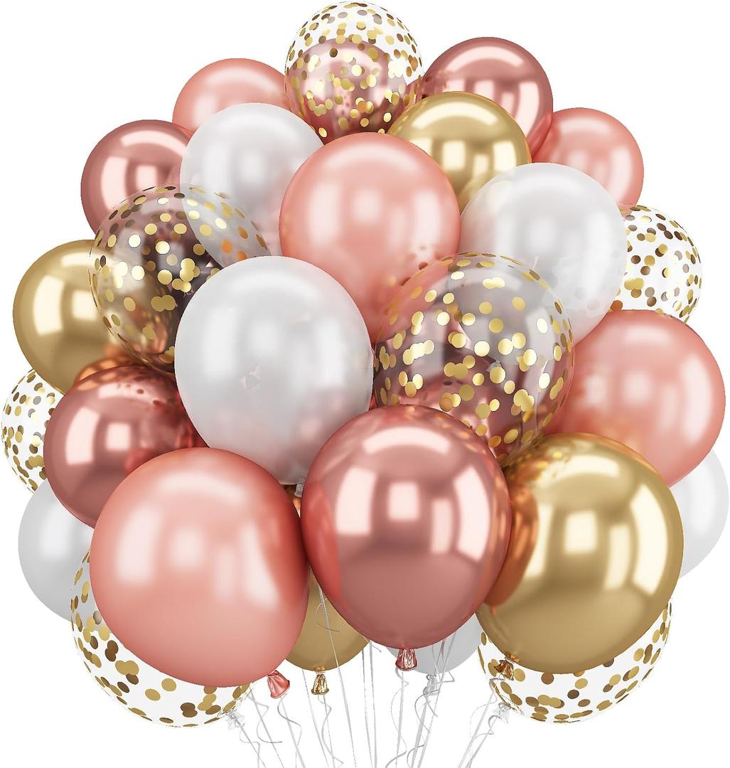 Rose Gold Confetti Balloons 60 Packs 12 inch, 60 Count