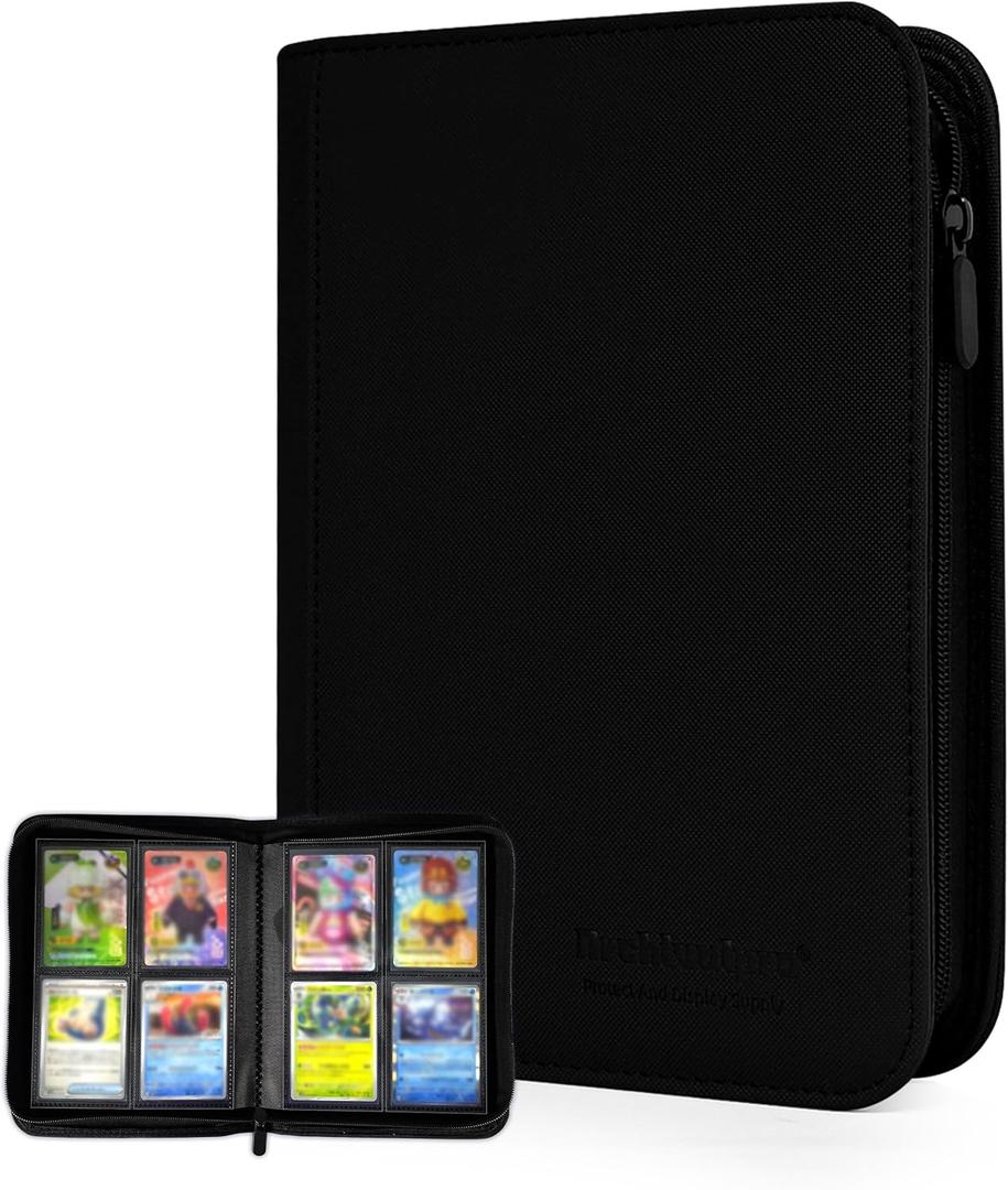 Premium Trading Card Binder 4 Pocket 160 Card Binders with Zip Side Loading No Ring Album for TCG & Sports Collectibles(Black)