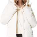 Wyeysyt Women's Cropped Puffer Jacket Winter Faux Fur-Lined All-Weather Quilted Jacket with Removable Hood Warm Coat(White-M)