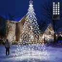 Flacchi 10 FT 404 LED Star String Lights Outdoor - Pole Set with Remote, Multiple Lighting Modes, Timer, and Waterproof Feature for Ultimate Holiday Decor (Cool White)