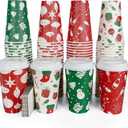 Christmas To Go Coffee Cups with Lids 16 oz Insulated Cups, 100 Packs Hot Cup for Chocolate/Coffee/Tea/Water/Juice, Coffee Bar Accessories with Lid & Sleeve, Christmas Cups Disposable Supplies, 100 sets