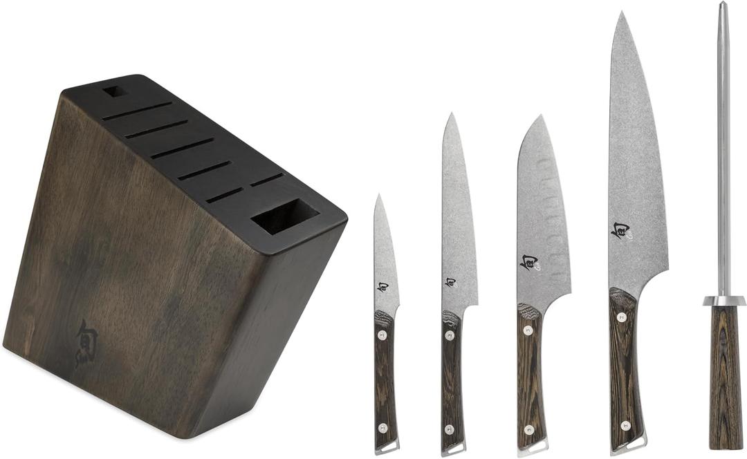 Shun Kanso 6 Piece Block Set | Includes 8" Chef, 3.5" Paring, 6" Utility, Handcrafted, AUS10A Stainless Steel Blades, Tagayasan Handle