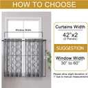 OWENIE Charcoal Grey Sheer Kitchen Curtains Tier 36 Inch Length 2 Panels Set, Elegant Clip Short Curtains for Small Window, Light Filtering Geometric Jacquard Textured Cafe Curtain, 42x36 Inches