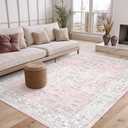 LIVEBOX Pink 5x7 Area Rug for Bedroom Girls, Boho Washable Rugs for Living Room Nursery, Non-Slip Indoor Soft Carpet Low-Pile Farmhouse Carpets for Dining Room Kids Playroom, Pink (5'x7')