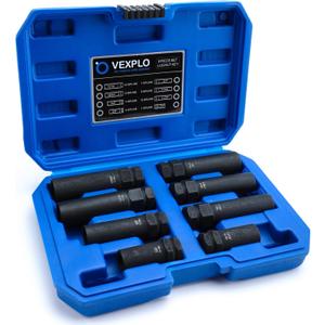 Spline Lug Nut Socket Set, 8 Piece SAE & Metric Locking Lug Nut Removal Tool, Wheel Lock Removal Kit for Easy Removing of Aftermarket & Factory Wheel Lug Nuts (Carbon)