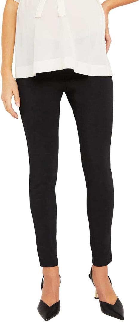 Motherhood Maternity Women's Super Stretch Secret Fit Over The Belly Ankle Straight Leg Pregnancy Dress Pants for Work (Small, Black)