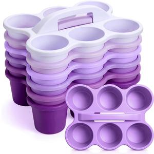 Suclain 6 Pcs Classroom Caddy with Handle Plastic Caddy Organizer with 6 Compartments Drink Cup Caddies Holder Portable Desk Crayon Storage Basket Pin for Teacher Kids Office School(Purple)