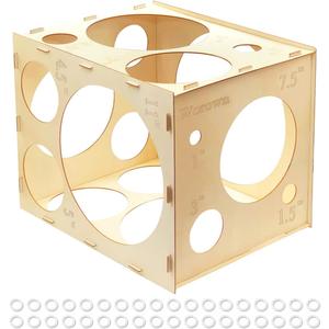 Worown 18 Holes Collapsible Wood Balloon Measurement Box, 1-12 Inch Sizer Cube, Measurement Tool for Decorations (Natural)