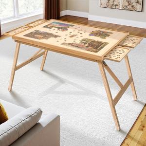 TEAKMAMA 27.6"H 1500Pcs Puzzle Table with Legs,4 Drawers for Adults,Natural | 34.2" W x 26.5" D Wood Folding Jigsaw Puzzle Board with Protective Cover
