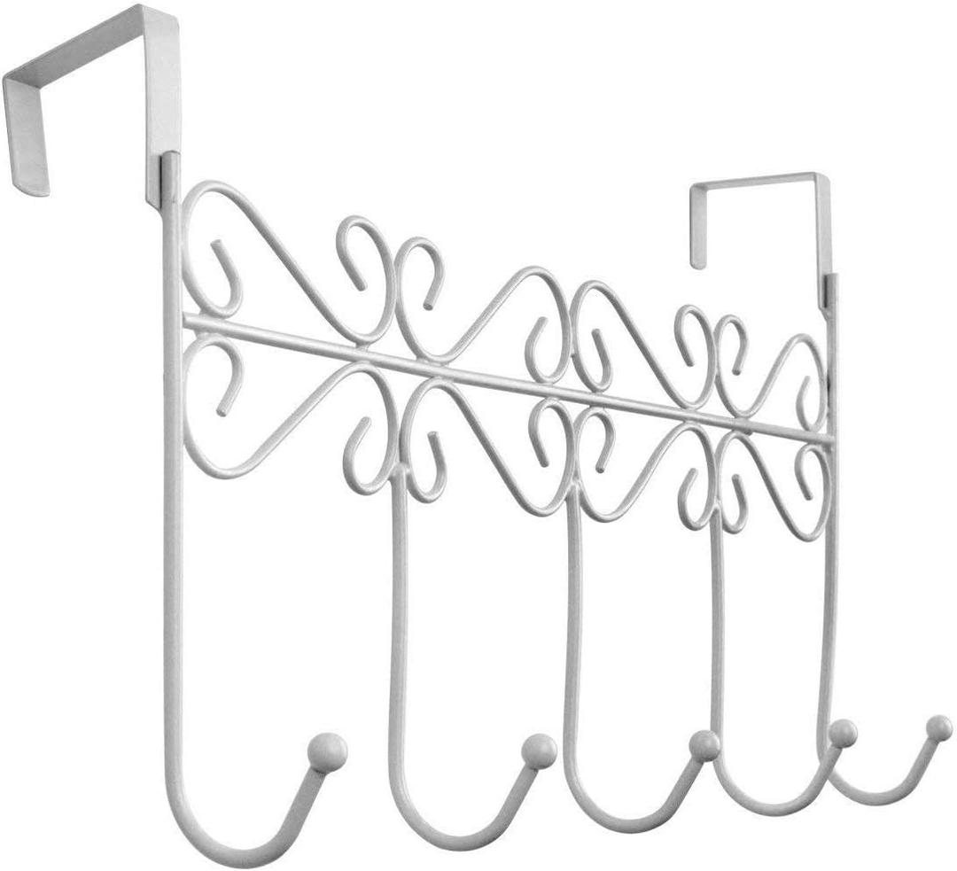 Over The Door Hook,Over Door Towel Rack,Over Door Coat Rack,Door Hanger HookClothes,Belt, Hat,Behind Back of Bathroom, Towel Hanger 5 Hooks,White.