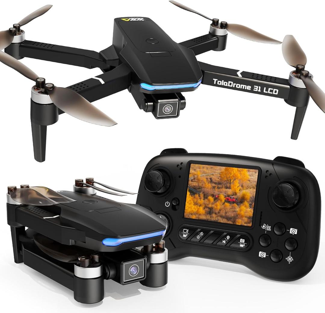 TD31LCD Drone with Camera for Adults, Drones with LCD Screen Remote Control, Real-time Transmission, Brushless Motor, Fine Tuning Function, Headless Mode, Foldable Drone for Beginners