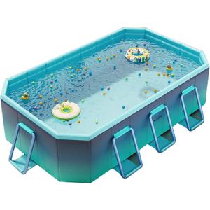 Foldable Pool for Kids and Adults Non Inflatable Pool Outdoor Swimming Ice Blue Kiddie Pools Thickened Support Dog Pool Garden Backyard (L(116"65"21"/3m))