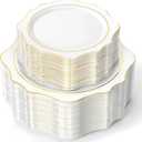 60PCS White Plastic Plates with Gold Rim, Disposable Heavy Duty Plastic Plate, Fancy 30 Dinner and 30 Dessert Plates for Party and Wedding