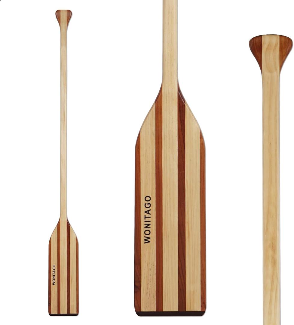 Wooden Canoe Paddle with Anti-Collision Edge, Ergonomic Palm Grip, 146 CM/4.8 FT