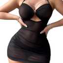 Sexy Lingerie for Women Sheer Lingerie Set Bodycon Mini Lingerie Dress Ruched Party Clubwear Outfits (Medium, Black)