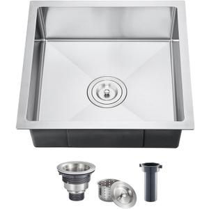 18 x 18 inch Undermount Kitchen Sink, Brushed Stainless Steel, D18"xW18"xH6"