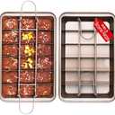 Non Stick Brownie Pan with Dividers, High Carbon Steel Baking Pan, Makes 18 Pre-cut Brownies All at Once - 10.3 X 6.4 X 1.6 Inches Inside Dimension (Gold)