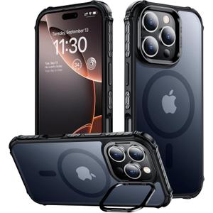 Magnetic for iPhone 16 Pro Max Case, [12FT Military Grade Drop Protection] [Compatible with MagSafe] Built-in Stash Kickstand Shockproof Anti-Scratch Slim Translucent 6.9, Black