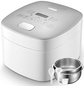 Novaspark Low Carb Rice Cooker Stainless Steel Inner Pot, Mini Stainless Steel Rice Cooker Small 5 Cup, LED Display Low Sugar Rice Maker, 24H Timer and Auto Keep Warm, White Rice/ Porridge/ Oatmeal
