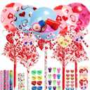 Valentines Day Gifts for Kids - 24 Pack Giant Lollipop Valentines Kit with Cards Slap Bracelets Pencils Stickers Erasers Stampers Sharpener for Classroom Exchange School Boys Girls Party Favors