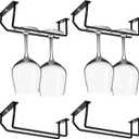 7 Inch Black Wine Glass Rack, Under Cabinet Wine Glass Holder, Metal Stemware Rack Hanger for Kitchen Storage (4 Pack)