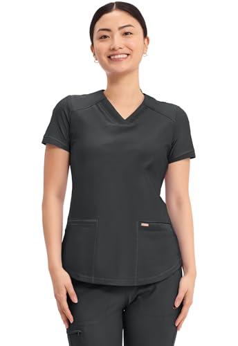 Cherokee Form Scrub Tops for Women, Stretchy V-Neck Knit Scrub Top CK840, M, Black