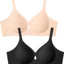 Wireless Bras for Women No Underwire Jelly Bras Seamless Push Up Full Coverage Bralettes Comfortable Everyday Bra (XX-Large, Skin+black)