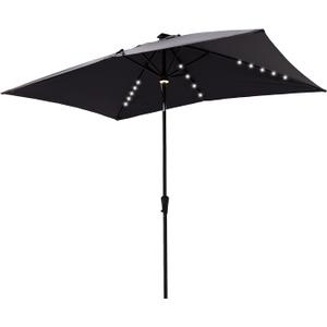 Helios&Hestia 6.5x10 ft Solar Powered Rectangular Outdoor Market Patio Umbrella with LED Lights and Tilt, Providing Shade for Rectangle Tables for Garden, Deck, Pool