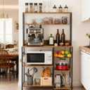 Garvee Kitchen Bakers Rack with Power Outlet, 35 * 60inch Microwave Oven Stand with Storage 4 Tiers, Coffee Bar Table with 5 S Hooks, Kitchen Storage Shelf Rack for Spices, Pots, Rustic Brown