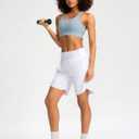 Soothfeel Women's 7" Athletic Running Long Shorts with Pockets High Waisted Bermuda Shorts for Women Workout Walking Casual (White, XL)