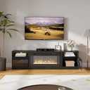 Aoxun Fireplace TV Stand Entertainment Center with 36" Fireplace,Wooden TV Stand for TVs Up to 80",Media TV Console with High Gloss Storage Cabinet (Black TV Stand-Black Fireplace, 80" TV Stand)
