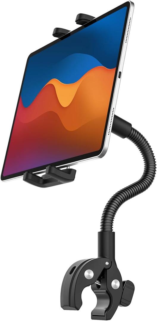 Tablet Holder for Wheelchair/Stroller/Spin Bike/Treadmill/Mic Stand/Boat/Handlebar Clamp, 360 Gooseneck Mount with Adjustable Arm for 4-13" iPad Pro Air Mini, Phone, Galaxy Z Fold, Fire HD