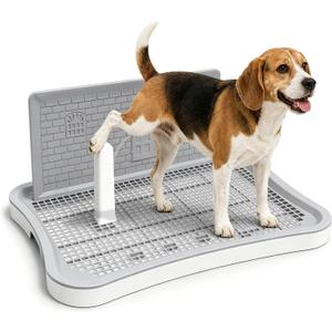 Pee Pad Holder for Small & Medium Dogs, Dog Potty for Dogs, Dog Litter Box Indoor, Puppy Potty Training Tray with Splash Wall & Center Post, 23.4" x 19.5" x 2"