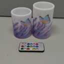 Flickering Flameless Candles, Lavender Butterfly Purple LED Candles with Remote Timer, Set of 2 Battery Operated Candle for Valentine Wedding Birthday (D3" x H5", D3" x H4")