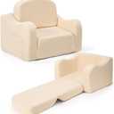 Comfy Toddler Chair & Kids, 2-in-1 Soft Couch Fold Out for Kids, Toddler Chairs Comfy 1-3 Years Old, Convertible Plush Sofa to Lounger for Girls and Boys, Beige