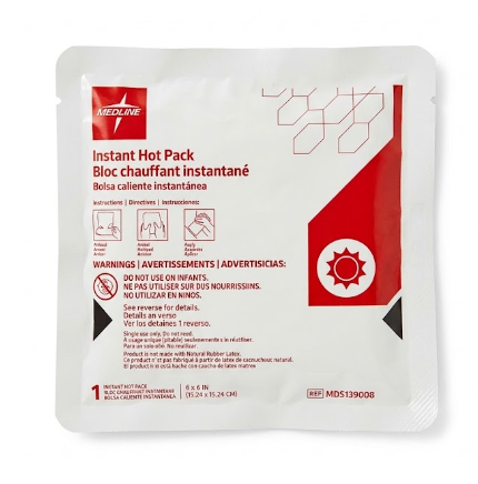 Medline Instant Warm Pack, Disposable, 6" x 6",1 Pack, Heat Packs for Pain Relief, Muscle Soreness and Increased Blood Flow