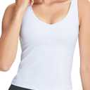 POSHDIVAH Women Sports Bra Longline Padded Tank Top Naked Feeling Workout Fitness Running Yoga Tops (Large, White)