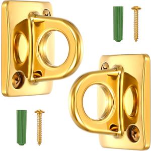2 Pcs Gold Large Loop Wall Plate Metal Post Queue Line Barrier Hanging Circle Hook Rope Safety Barriers for Movie Theaters Grand Openings Auto Shows Hotels Velvet Stanchion VIP Rope Crowd Control