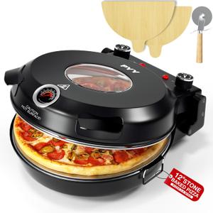 PYY Pizza Oven - 12 Inch Electric Pizza Maker Machine Heats up to 800 with Pizza Stone, Viewing Window, Thermometer Table Top Portable Pizza Cooker Countertop for Home Patio RV Dorm
