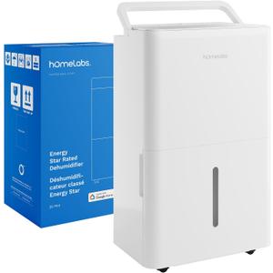 hOmeLabs 25 Pint Wi-Fi Dehumidifier for up to 3,500 Sq Ft Rooms (MAX 64 Pint at 95F, 90% RH)  High-Efficiency Moisture Removal for Medium to Large Spaces with Auto Shut-Off and Quiet Operation