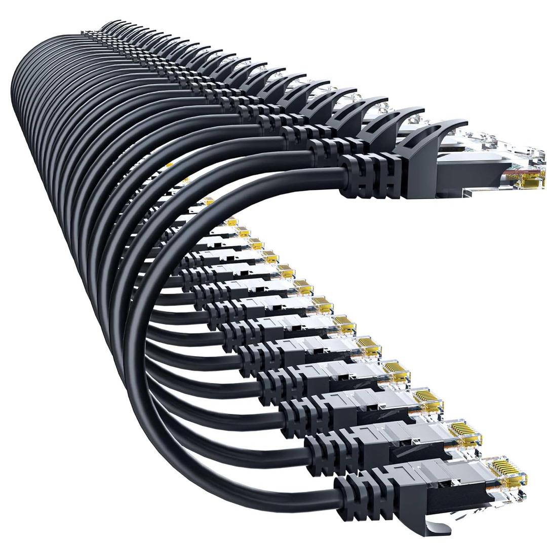 Cat 6 Ethernet Cable 1FT (24Pack), Cat6 Ethernet Patch Cable 10Gbps, High-Speed UTP Cat6 Network Cable Pure Copper, Cat 6 Cable for Home and Office Network, Black
