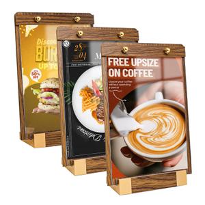3 Pack 8.5"x11" Acrylic Sign Holder with Wood-Color Base, Tabletop Display Sign Holder Vertical for Store/Coffee Shop/Restaurant Menu Hotel/Office Poster Show
