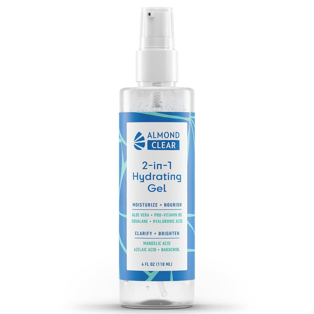 Almond Clear 2-in-1 Hydrating Gel | Lightweight Mandelic Acid Moisturizer for Oily, Blemish-Prone Skin | Aloe Vera, Squalane, Hyaluronic Acid, Mandelic Acid, Bakuchiol | 4 oz