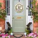 Easter Wreaths,SWEKKE Easter Wreath for Front Door, Wooden Easter Bunny Egg Decor Door Sign Wreath 12 Inch, Easter Welcome Door Sign Happy Easter Decorations, Easter Flower Rabbit Welcome Door Sign (Green,gray)