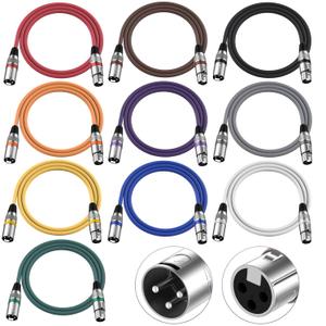 XLR Cables 4 ft 10 Pack,DMX 3-Pin XLR Microphone Male to Female Cable, Compatible with Microphones, Stage Light DMX Cable, Mic Mixer, Speakers and More, Multi-Color 4 Feet