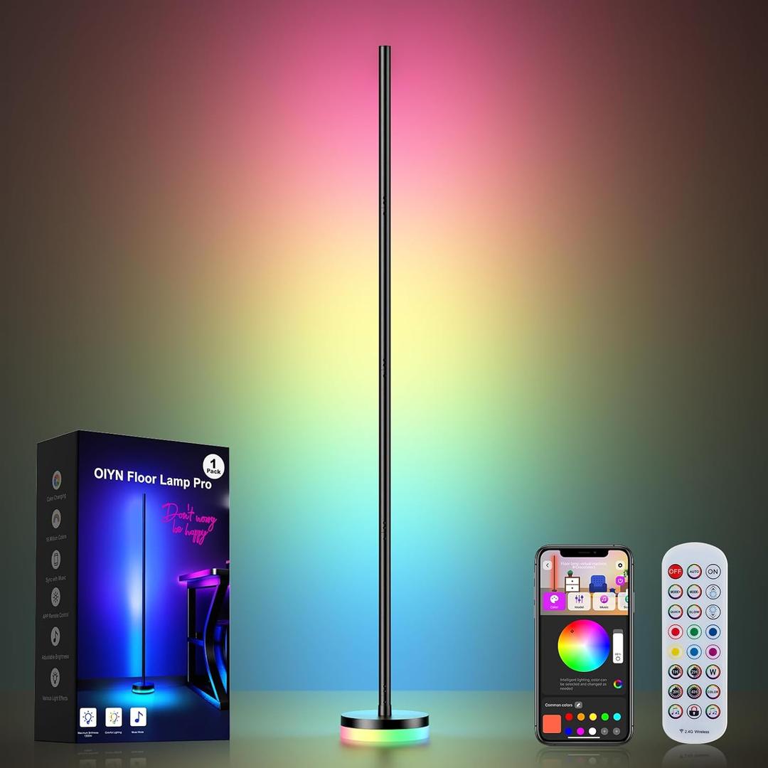 OIYN Corner Floor Lamp, RGBICW LED Corner Lamp with 1300lm Smart Modern Floor Lamp, App & Remote Control, Music Sync, Color Changing Standing Lamp for Bedroom Living Room and Gaming Rooms