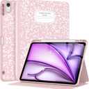 Supveco Case for iPad Air 11 Inch (M3 2025/M2 2024),iPad Air 5th/4th Generation 10.9 Inch 2022/2020 with Pencil Holder-[Auto Wake/Sleep],Premium Folio Stand Soft TPU Back Cover-Book Pink