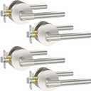 Asidrama 4 Pack Privacy Brushed Nickel Door Handles, Door Lever with Door Knobs Indoor for Bedroom or Bathroom, Heavy Duty Door Handles Interior with Locks for Left Right Sided Doors