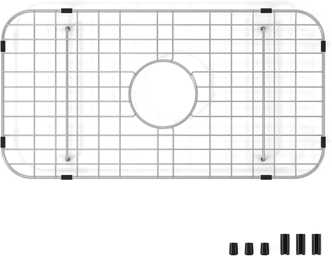Sink Bottom Grid 24-1/8" x 12-5/8", Centered Drain with Corner Radius 1-1/2", Sink Protector with Rear Drain for Single Sink Bowl (24.1"W x 12.6"D x 1"H)
