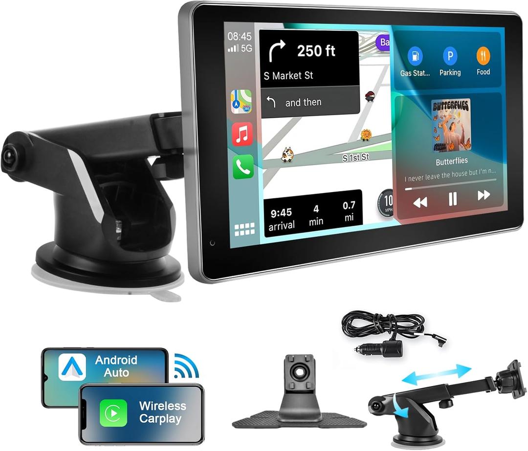 Podofo Wireless CarPlay Car Stereo Portable CarPlay Radio, 7 Inch IPS Touchscreen Support Android Auto, Mirror Link, Navigation, Bluetooth, Voice Control, FM/AUX Transmit, Car Audio Receiver